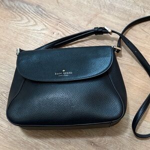 Kate Spade New York Monica Small Flap Crossbody bag in black pebbled leather